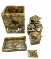 Natural Wild Agate Bathroom Set, Bathroom Accessories Set of Agate, Luxury bathroom Decor, Soap Dispenser Set, Tissue Box, Tray Unique Handicrafts IND
